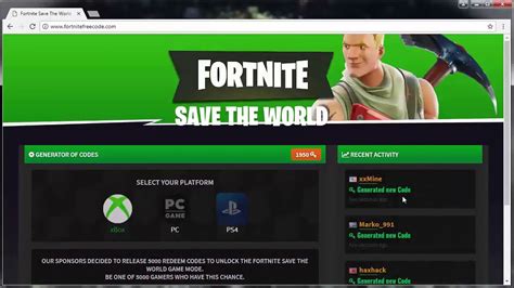 codes for fortnite save the world